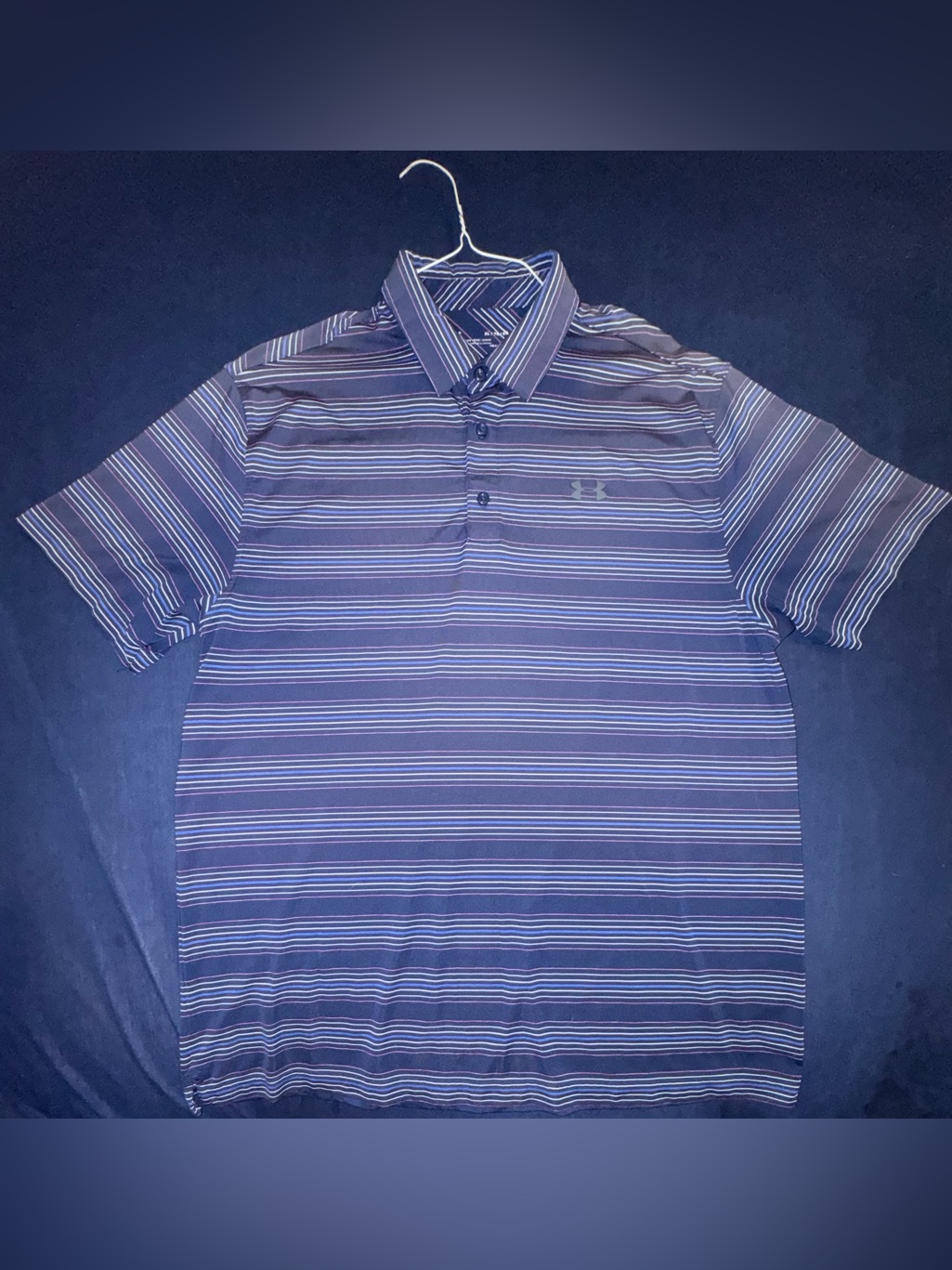 Under Armour Menâs Xl Navy, Light Blue, Pink Striped Golf Polo Loose Heatgear